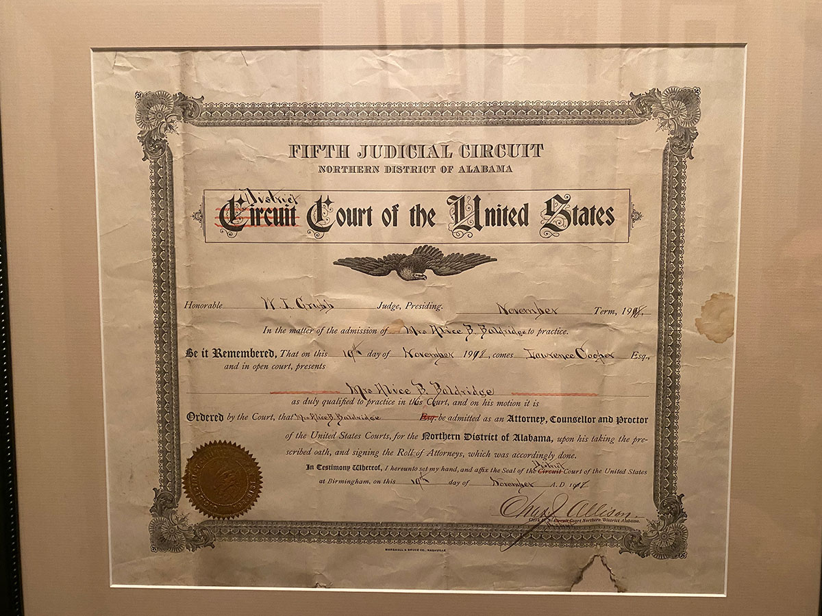 Alice’s 1918 Law Certificate